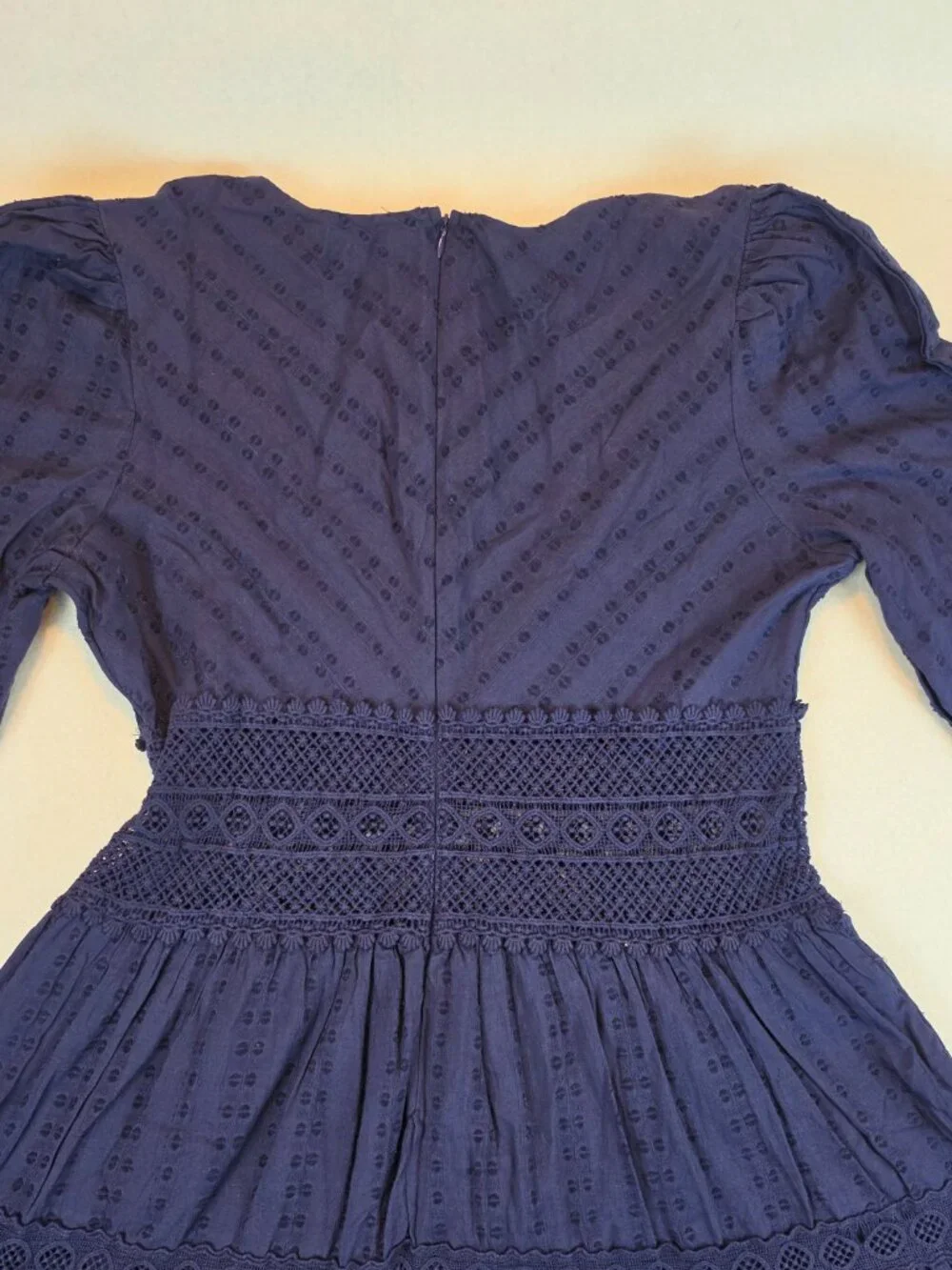 Free People Blue Long Sleeve Mini Dress | Boho Swiss Dot Lace Cutout Dress Size